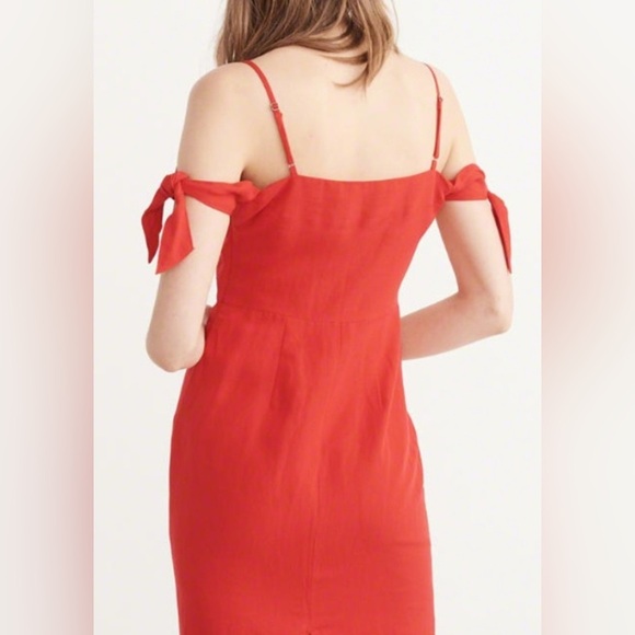 Abercrombie & Fitch Tie Shoulder Midi Dress in Red - Size 2 - Picture 2 of 4